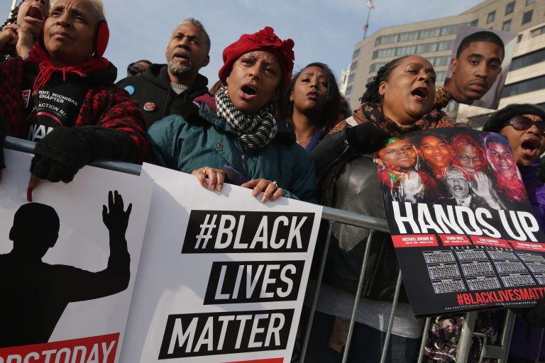 The Black Lives Matter movement originated in 2013 following the shooting death of unarmed black teenager Trayvon Martin in Florida.Â (Photo by Chip Somodevilla/Getty Images)