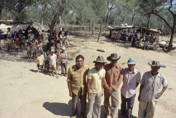 Toba-Maskoy tribal council members stand in their resettlement camp in April 1981. (Photo by O. Louis Mazzatenta/National Geographic/Getty images)