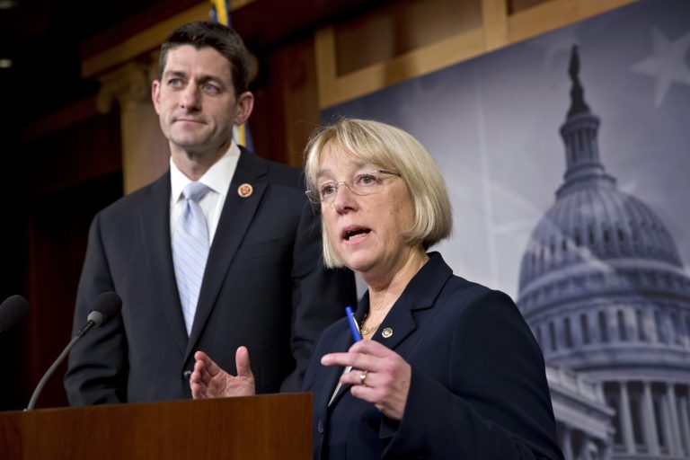 FILE - In this Dec. 10, 2013 file photo, House Budget Committee Chairman Paul Ryan, R-Wis., left, and Senate Budget Committee Chairwoman Patty Murray, D-Wash., announce a tentative agreement between Republican and Democratic negotiators on a government spending plan, at the Capitol in Washington. With the new budget deal in place, economists say the U.S. economy has a good chance to accelerate at its fastest pace since before the Great Recession struck six years ago. (AP Photo/J. Scott Applewhite, File)