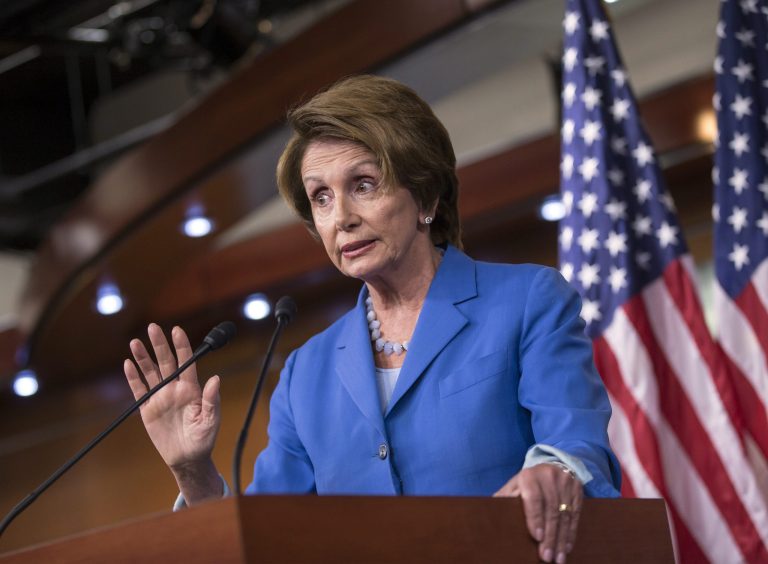   In this Sept. 19, 2013, photo, House Minority Leader Nancy Pelosi, D-Calif., speaks with reporters about the looming deadline to fund the government and the fight among House Republicans on a strategy on Capitol Hill in Washington. In comments on CNN's 