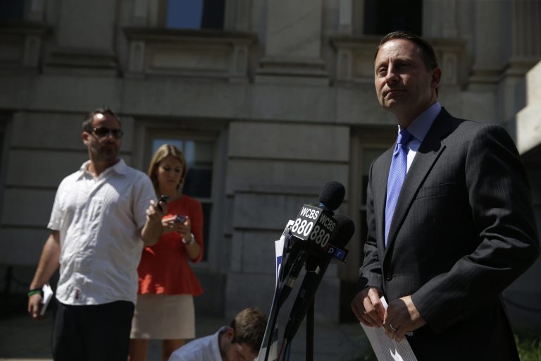 Republican gubernatorial challenger Rob Astorino speaks at a news conference in New York, Wednesday, July 30, 2014. Astorino was speaking about allegations that Democratic Gov. Andrew Cuomo's administration meddled with his state anti-corruption commission. (AP Photo/Seth Wenig)