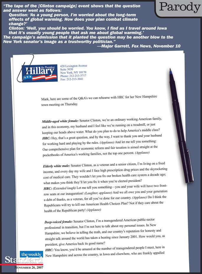 Planted questions for Hillary Clinton