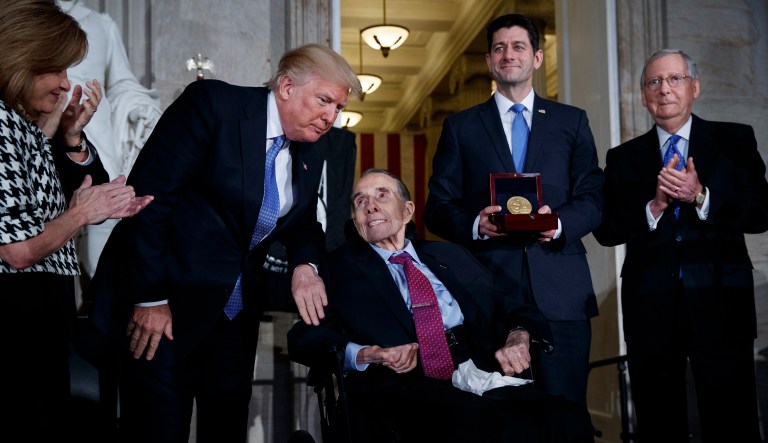 President Trump praised Bob Dole, the only former GOP presidential nominee to enthusiastically endorse his White House bid in 2016, as a 