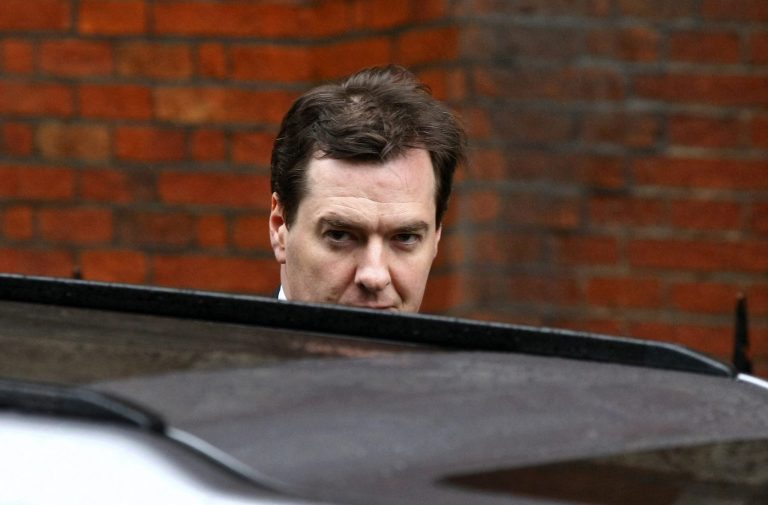   Britain's Chancellor of the Exchequer George Osborne arrives at the High Court to give evidence at the Leveson Inquiry, London, Monday, June 11, 2012. Former British Prime Minister Gordon Brown was the first in a string of current and former political leaders to appear this week at the inquiry, set up amid a tabloid phone hacking scandal to examine malpractice in the media and ties between politicians, police and the press. (AP Photo/Tim Hales)  