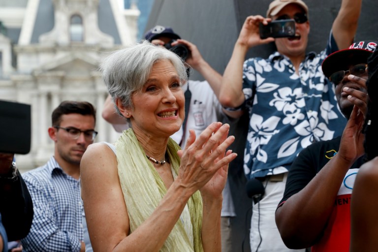 Green Party nominee Jill Stein was a few hours late to a campaign rally in Columbus, Ohio, Friday evening after a staff member mistakenly booked her on a commercial flight to Cincinnati, 100 miles away. (AP Photo/John Minchillo)