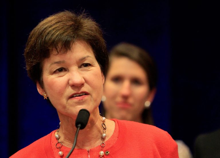 Alex Sink delivers her concession speech after being defeated by David Jolly for Florida's 13th Congressional District, at her watch party at the Hilton Carillon in St. Petersburg on Tuesday. (AP/Tampa Bay Times, Dirk Shadd)