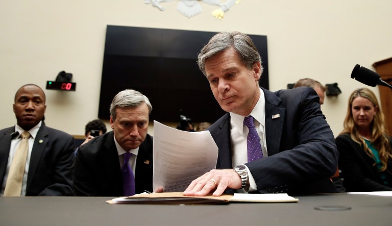 In Senate testimony on Tuesday, FBI Director Christopher Wray, whose department had been conducting Rob Porter's background check, tried to clarify the timeline behind the security clearance process. (AP Photo/Carolyn Kaster)