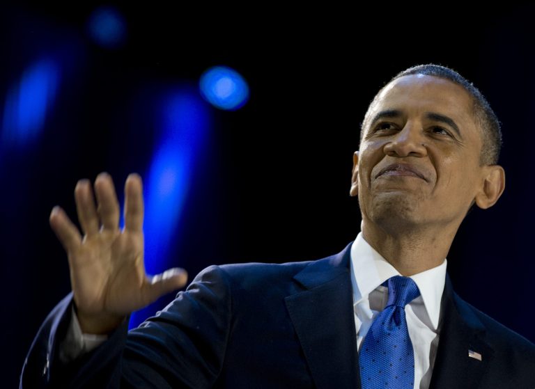 President Barack Obama at his election night party at McCormick Place in Chicago. (AP Photo)