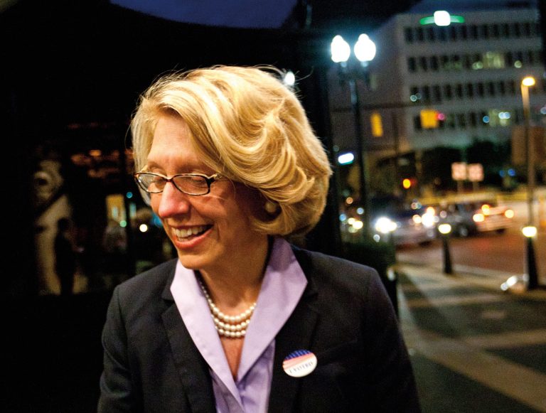 Terri Lynn Land is pictured at U.S. Rep. Justin Amash's primary election party at the Amway Grand Plaza Hotel in downtown Grand Rapids Tuesday, Aug. 5, 2014. Land is a former Michigan Secretary of State and a candidate for the U.S. Senate. (AP Photo/The Grand Rapids Press, Cory Morse)