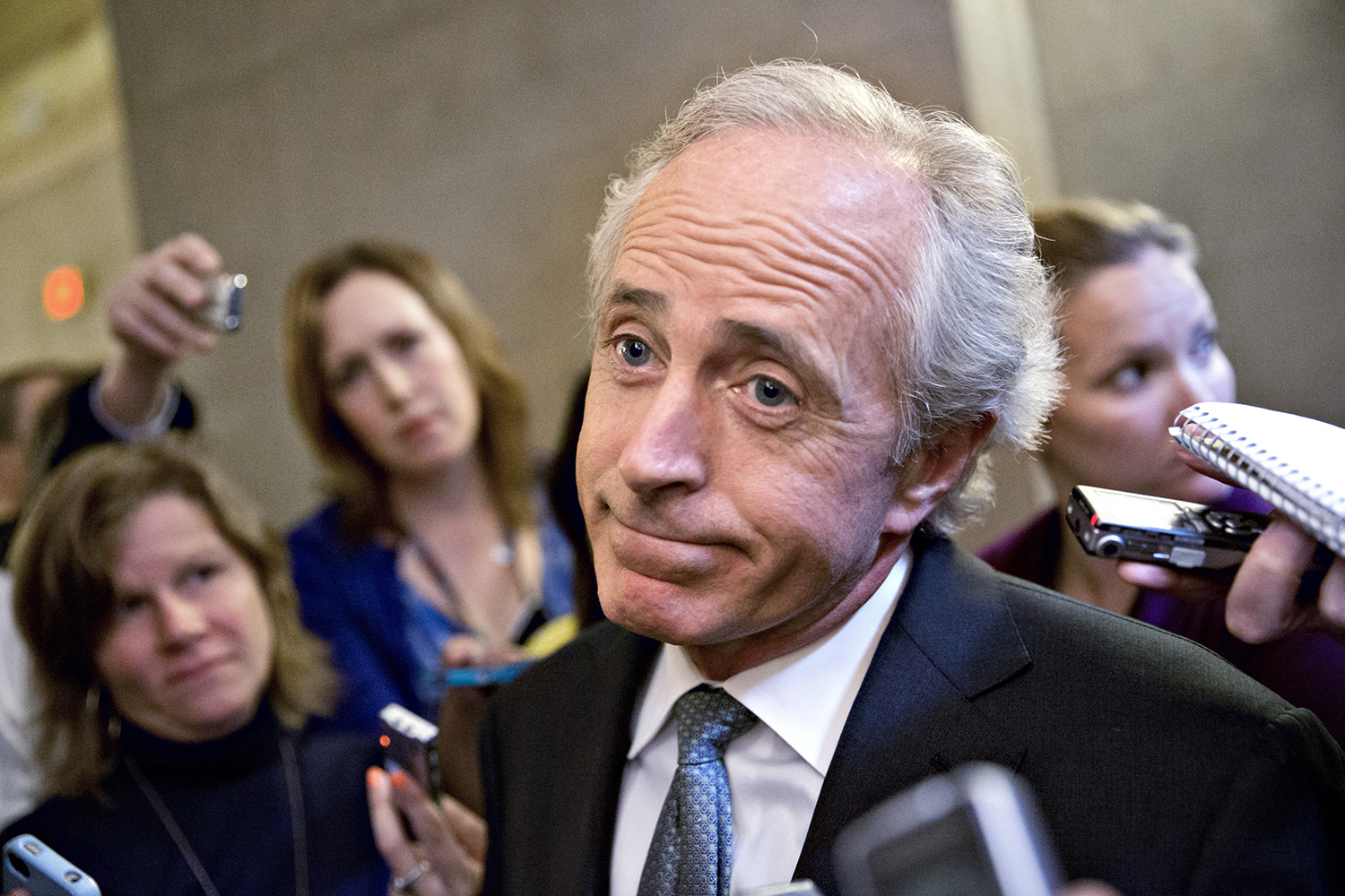 Corker repeatedly declines to say if he has confidence in Trump as commander in chief