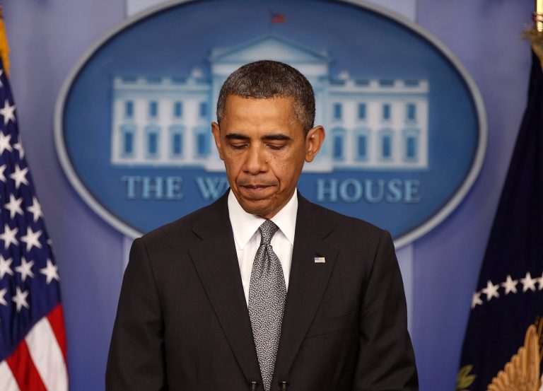 WASHINGTON, DC - APRIL 16:  U.S. President Barack Obama makes a statement about yesterday's bombing at the Boston Marathon, at the White House April 16, 2013 in Washington, DC. Three people were killed and hundreds injured after two explosions went off near the finish line to the marathon.  (Photo by Mark Wilson/Getty Images)