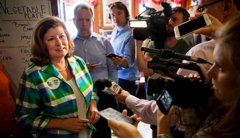 Karen Handel last June won a targeted special election in Georgia's 6th Congressional District, despite the disadvantage of being a Republican tied to a less-than-popular President Trump. (AP Photo/David Goldman)