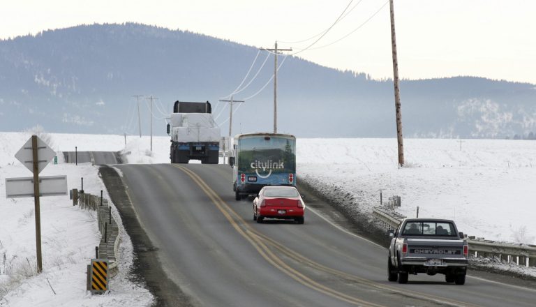 Â A 14-passenger Citylink bus travels down Highway 95 on the Coeur d' Alene Indian Reservation, December 15, 2005 north of Tensed, Idaho. (Photo by Jeff T. Green/Getty Images)