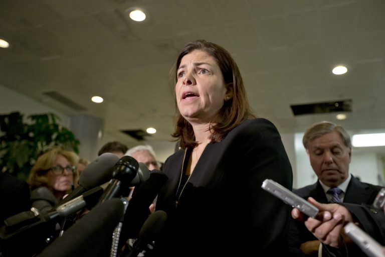 Sen. Kelly Ayotte, R-N.H., center, joined by Sen. Lindsey Graham, R-S.C., right, speaks with reporters after a closed-door meeting with U.N. Ambassador Susan Rice about the deadly Sept. 11 raid in Libya, at the Capitol in Washington, Tuesday, Nov. 27, 2012.  They have been vocal opponents of Amb. Rice based on her comments following the deadly attack in Benghazi. (AP Photo/J. Scott Applewhite)
