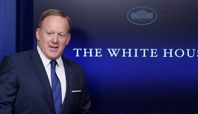 White House press secretary Sean Spicer doesn't intend on going anywhere despite months of speculation about whether he'll keep his job. (AP Photo/Carolyn Kaster)