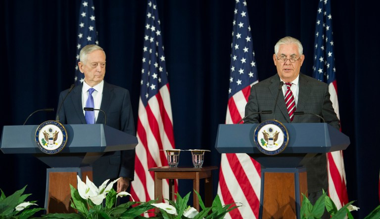 Defense Secretary Jim Mattis and Secretary of State Rex Tillerson both said that the U.S. still has the option of using military force against North Korea. (AP Photo/Cliff Owen)