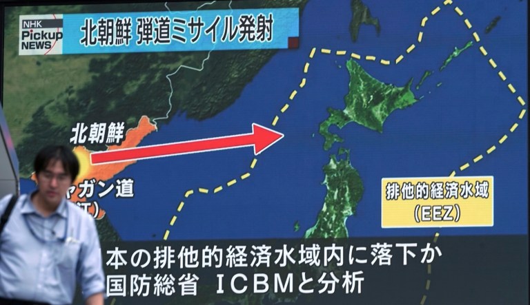 In July, North Korea's launch of its second intercontinental ballistic missile landed in the waters of Japan's economic zone, sparking new fears the hermit kingdom's arsenal had improved in reach. (AP Photo/Eugene Hoshiko)