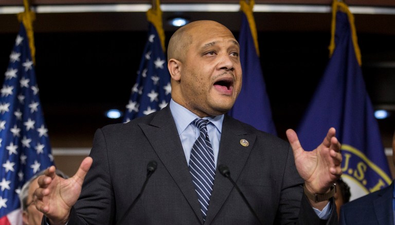 Rep. Andre Carson, D-Ind., is one of several Congressional Black Caucus members facing mounting pressure from the Republican group for having ties to Farrakhan. (AP Photo/Zach Gibson)