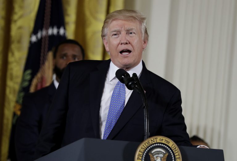 President Trump on Saturday morning accused Russia of attempting to compromise his 2016 presidential campaign, suggesting that his push for low oil prices and a strong U.S. military proves he was not in cahoots with the Kremlin. (AP Photo/Evan Vucci)