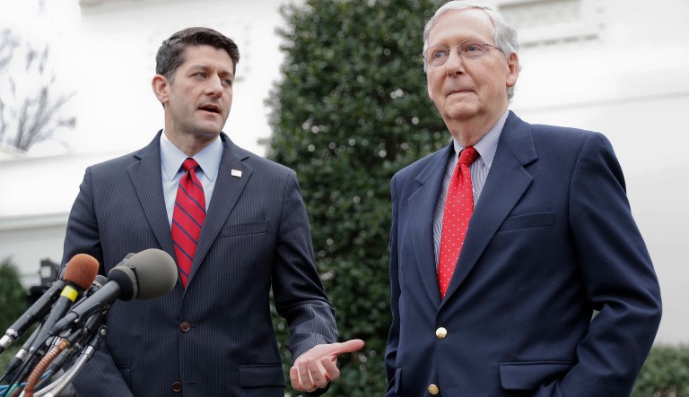 House Speaker Paul Ryan, R-Wis., and Senate Majority Leader Mitch McConnell, R-Ky., are assuring Democrats their tax reform plans won't harm Medicare, hoping to secure votes from across the aisle. (AP Photo/Pablo Martinez Monsivais)