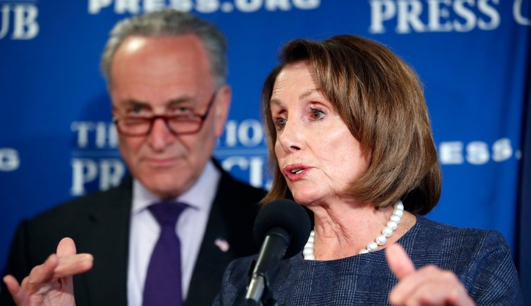 The ad features several Democrats accused of obstructing the president's political agenda, including House Minority Leader Nancy Pelosi, D-Calif., and Senate Minority Leader Chuck Schumer, D-N.Y. (AP Photo/Alex Brandon)