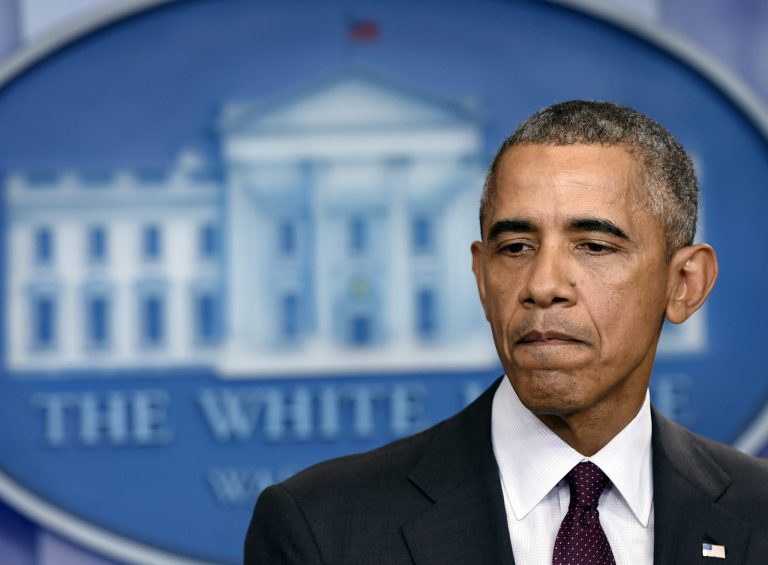 President Barack Obama pauses as he speaks in the Brady Press Briefing Room at the White House in Washington, Thursday, Oct. 1, 2015, about the shooting at the community college in Oregon. (AP Photo/Susan Walsh)
