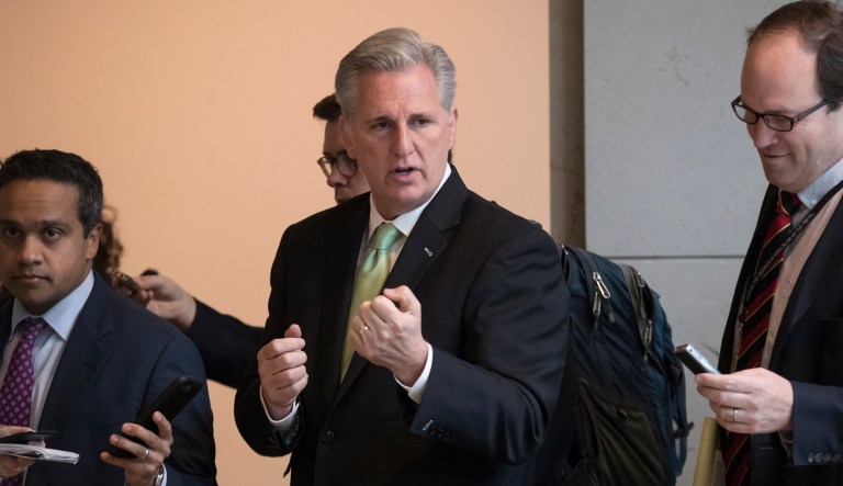 House Majority Leader Kevin McCarthy, R-Calif., said his caucus would accept a Senate bill to fund the government through Feb. 8 amid the onset of a partial government shutdown. (AP Photo/J. Scott Applewhite)