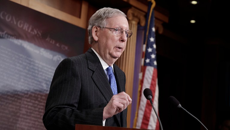 Senate Majority Leader Mitch McConnell announced Thursday that the Senate will take up and pass a short-term spending bill by the end of Friday to avoid a partial government shutdown. (AP Photo/J. Scott Applewhite)