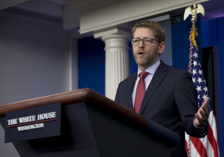 White House press secretary Jay Carney speaks during his daily news briefing at the White House in Washington on Jan. 23. Carney saidÃ&nbsp;the White House expects Congress to raise the nation's debt limit 