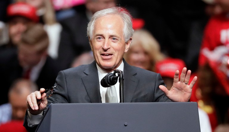 Sen. Bob Corker, R-Tenn., dodged a potentially tough primary challenge Wednesday when state Sen. Mark Green announced that he would not run for Senate. Corker confidants have predicted that Green, an ally of President Trump, would not challenge the incumbent, in part because he and the senator have a close personal relationship. (AP Photo/Mark Humphrey)