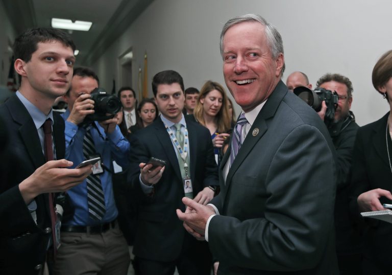 A source with the Freedom Caucus, chaired by Mark Meadows, shown, said healthcare-related conversations between the caucus and the White House 