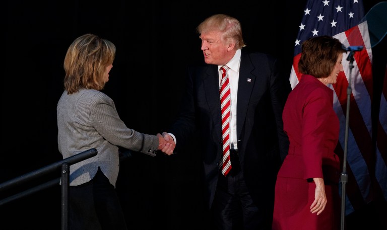 Donald Trump was joined by several Republican congresswomen at a rally Tuesday night, where he debuted a series of policy proposals focused on child care affordability and working American families. (AP Photo/Evan Vucci)