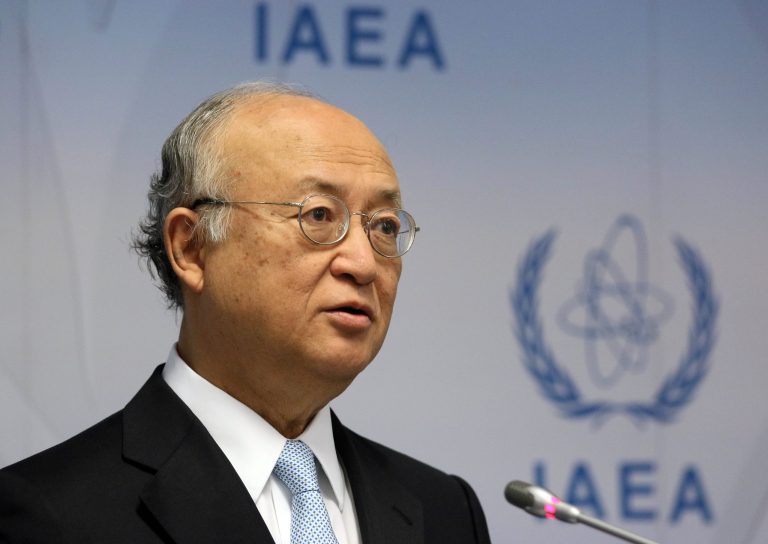 Director General of the International Atomic Energy Agency, Yukiya Amano of Japan addresses the media during a news conference in Vienna, Austria. (AP Photo/Ronald Zak)