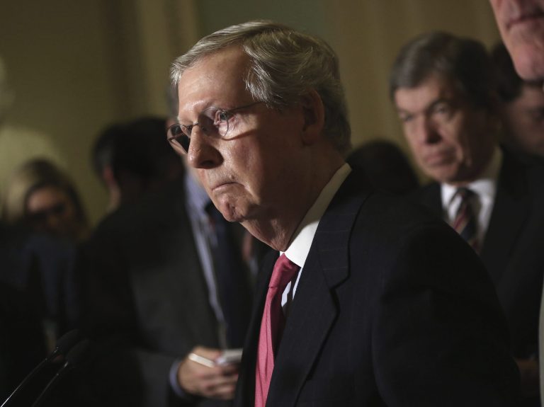 U.S. Senate Minority Leader Sen. Mitch McConnell, R-Ky., speaks to members of the media after the weekly Senate Republican Policy Committee luncheon January 14, 2014 on Capitol Hill in Washington. (Photo by Alex Wong/Getty Images)