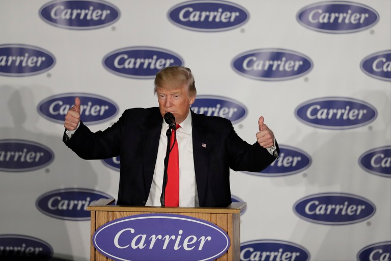 President-elect Donald Trump won praise for saving the Carrier plant. (AP Photo/Darron Cummings)