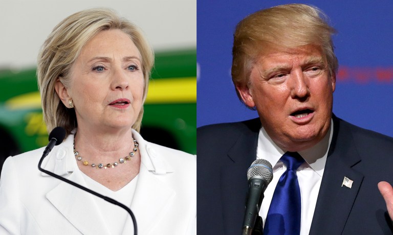 Hillary Clinton and Donald Trump are statistically tied, a new national survey shows. (AP Photo/Mary Schwalm)