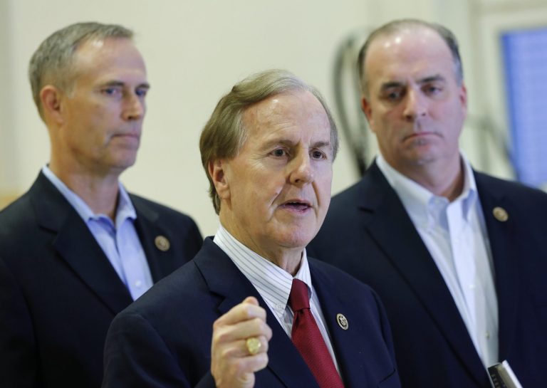 Rep. Robert Pittenger, R-N.C., is among a select number of GOP House members who have chosen to hold town halls this year, while many of his colleagues have sought to avoid these kind of events, which often bring these kind of contentious exchanges. (AP Photo/Michael Probst)