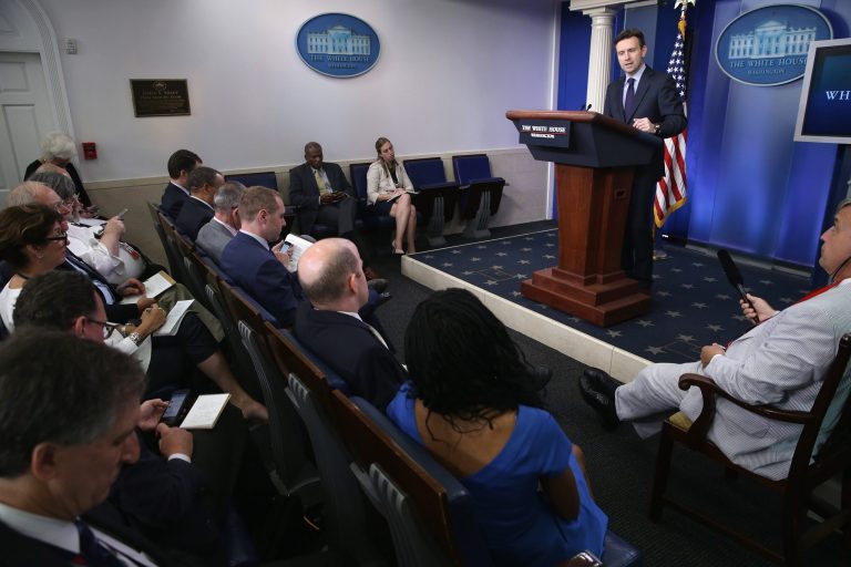 White House Press Secretary Josh Earnest answers reporters' questions during the daily news conference in the James Brady Press Briefing Room at the White House Sept. 2.Â Obama's staff has been accused of effectively censoring pool reports written by members of the press. (Photo by Chip Somodevilla/Getty images)