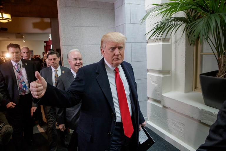 The president has sway with insurgent conservatives that Speaker Ryan lacks. (AP Photo/J. Scott Applewhite)