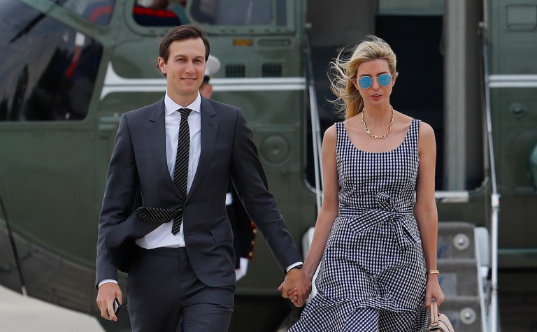 Ivanka Trump and JaredKushner left Trump's first trip abroad early amid a series of reports that the investigation into Russia's meddling in the 2016 election has expanded to the president's son-in-law. (AP Photo/Pablo Martinez Monsivais)