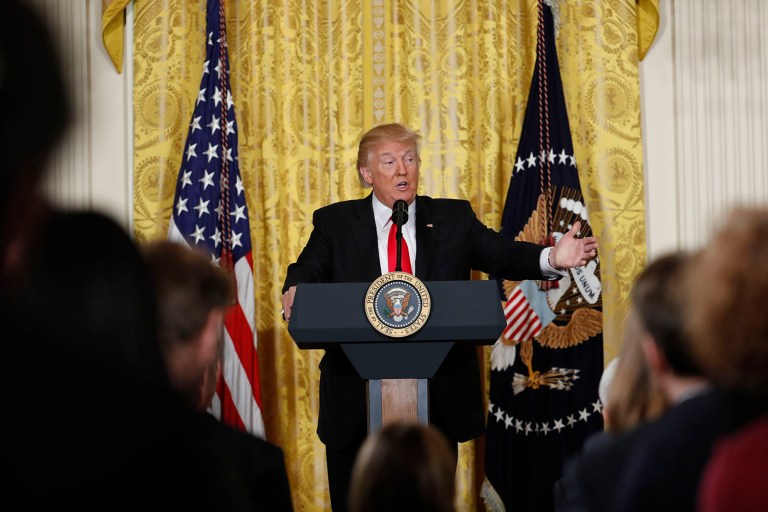 President Trump answered questions about Obamacare during a press conference Thursday. (AP Photo/Pablo Martinez Monsivais)