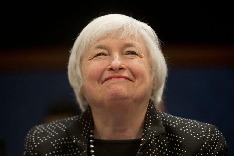 Federal Reserve Chair Janet Yellen smiles prior to testifying on Capitol Hill in Washington, Wednesday, Feb. 25, 2015, before the House Financial Services Committee hearing: 