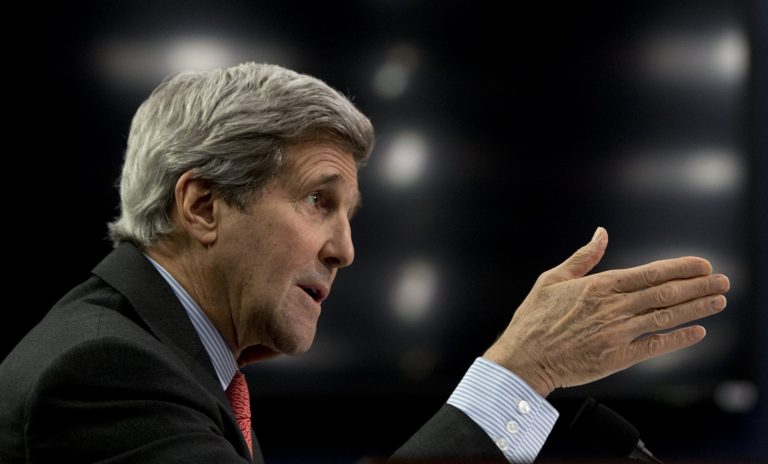 Secretary of State John Kerry testifies on Capitol Hill in Washington, Wednesday, Feb. 25, 2015, before the House Appropriations subcommittee on State, Foreign Operations and Related Agencies. (AP Photo/Carolyn Kaster)