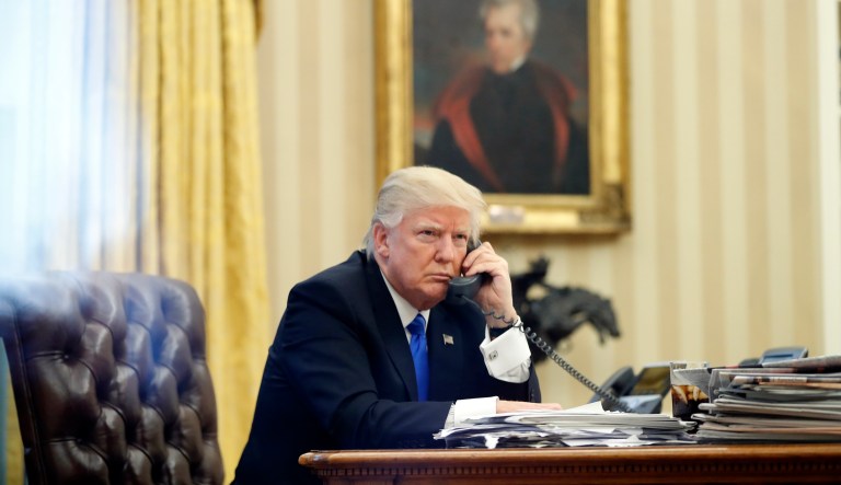 During a brief phone call with the New York Times Wednesday, President Trump reiterated that he was not under investigation and that he was not mentioned in the indictment of former Trump campaign associates. (AP Photo/Alex Brandon)