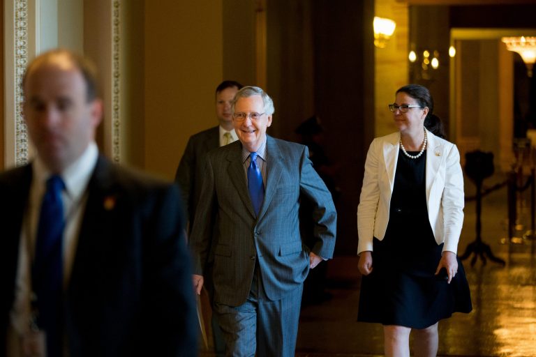 One of Mitch McConnell's amendments would lengthen a transition period for implementation of the USA Freedom Act surveillance reforms from six months to a full year. (AP Photo)Â 