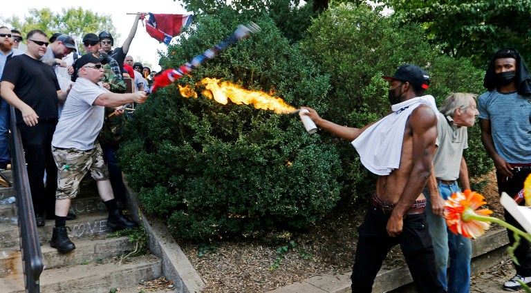 Antifa counter-protesters made an appearance in Charlottesville, Va., last weekend and clashed with white supremacy and neo-Nazi groups protesting the removal of a Robert E. Lee statue. (AP Photo/Steve Helber, File)