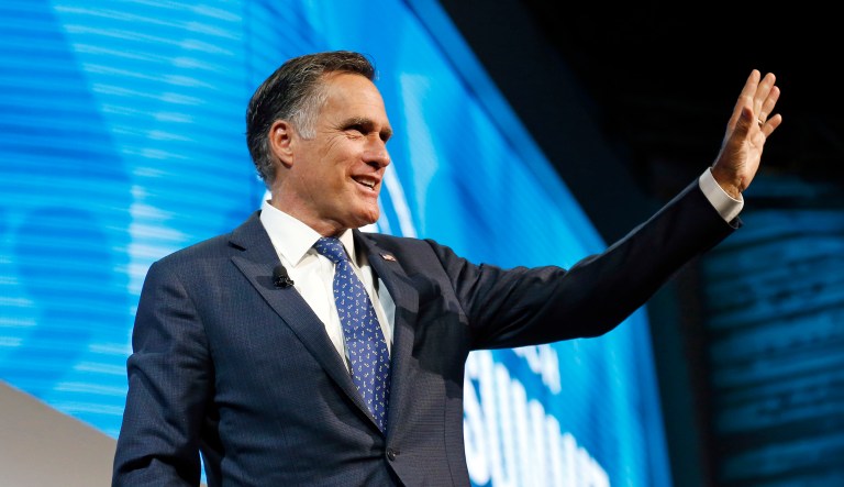 Former Republican presidential candidate Mitt Romney says President Trump "has made a number of dramatic improvements.". (AP Photo/Rick Bowmer)