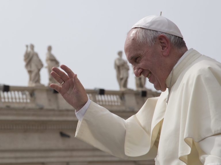 Pope Francis waves after his weekly general audience in St. Peter's Square at the Vatican, Wednesday, Sept. 9, 2015. (AP Photo/Alessandra Tarantino)