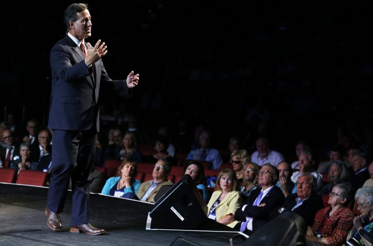 Republican presidential candidate, former Pennsylvania Sen. Rick Santorum, speaks during the Western Conservative Summit in Denver, Friday, June 26, 2015. (AP Photo/Brennan Linsley)