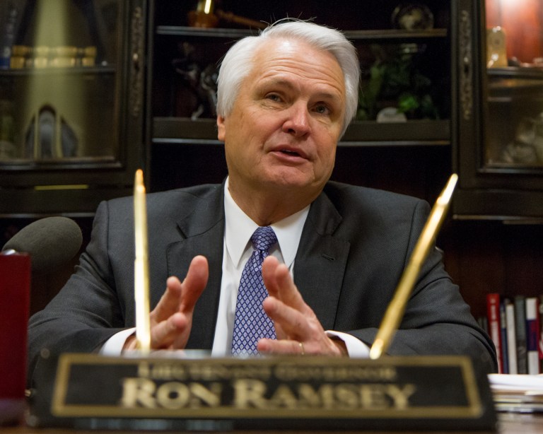 Tennessee Republican state Senate Speaker Ron Ramsey is hosting a reception and dinner at a Nashville hotel Monday to support a constitutional amendment next fall that would give lawmakers more power to restrict access to abortions. (AP Photo/Erik Schelzig)